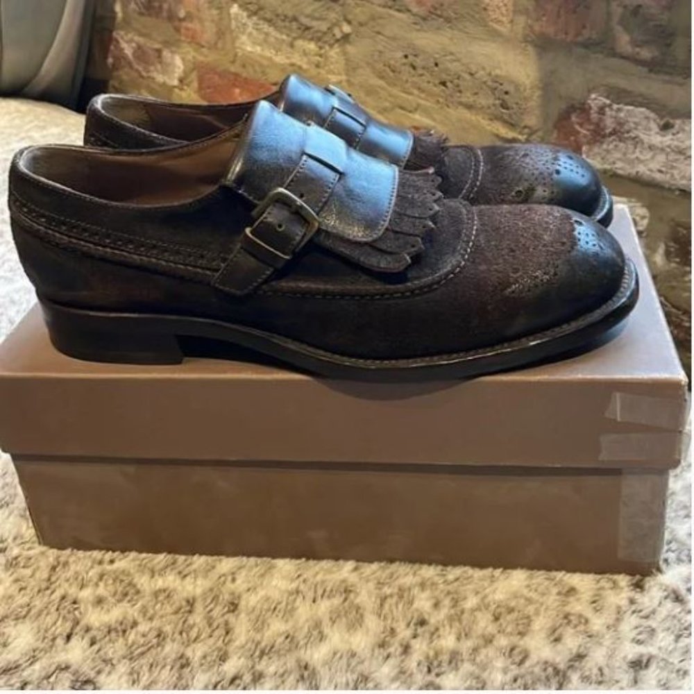 Pantanetti Men's Brown Distressed Monk Strap Kilted Loafer NIB